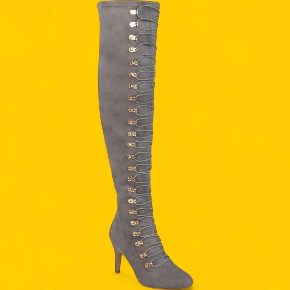 Sexy Gray Gothic Fairy Cottage Club Party Over-The-Knee Boots 6